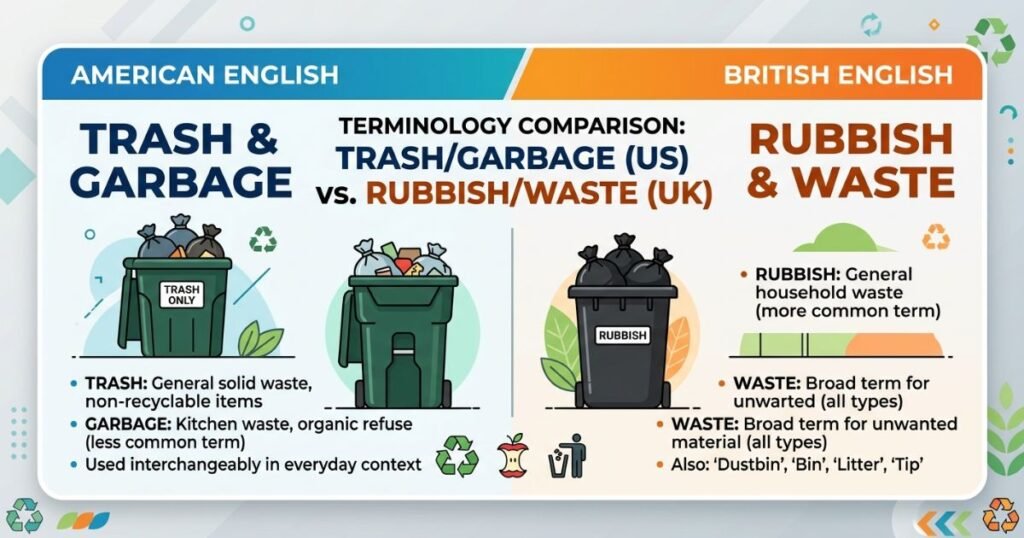 Trash vs Garbage in American English vs British English
